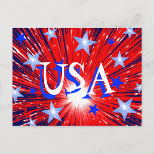 Firework Red White Blue 'USA' Postkarte