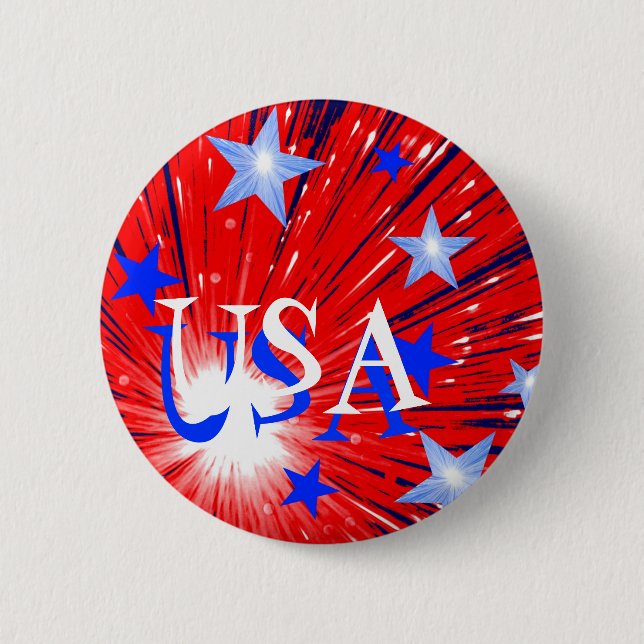 Firework Red White Blue 'USA' Taste rund Button (Vorderseite)