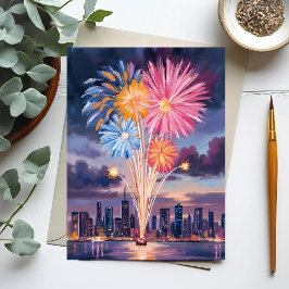 Firework Show | New Year’s Eve Watercolor Feiertagspostkarte