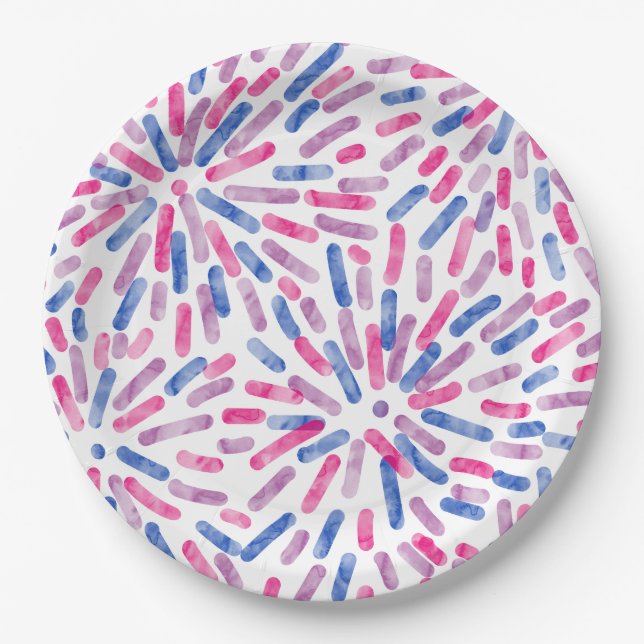 Fireworks Abstract Bi Pride Flag Pink Purple Blue Pappteller (Vorderseite)