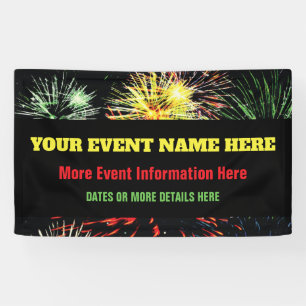 Fireworks auf Black mit Ereignisinformationen Banner