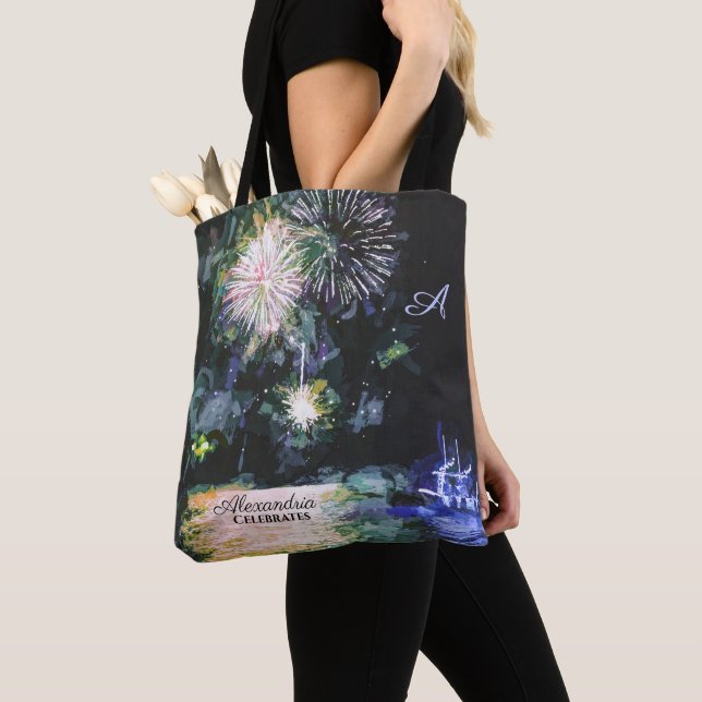 Fireworks Beach Side Boat Wasserfarbe Ozean Custom (Von Nahem)