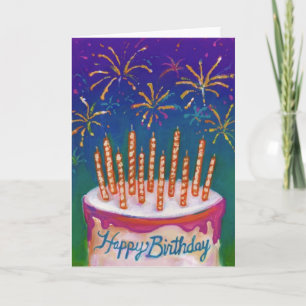 Fireworks Birthday Cake Card Karte