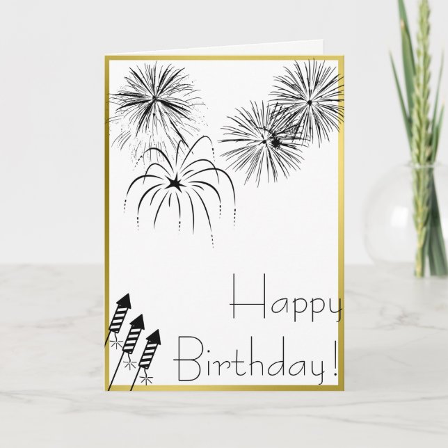 Fireworks Birthday Card - Gold, Amerikanische Unab Karte (Vorderseite)
