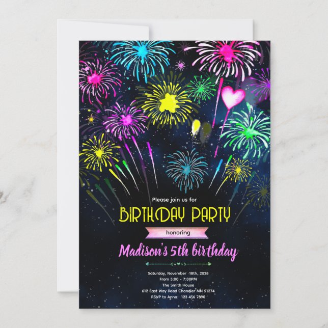 Fireworks Birthday party Invitation Einladung (Vorderseite)