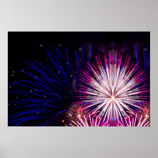 Fireworks Blue Pink und White Poster (Vorne)