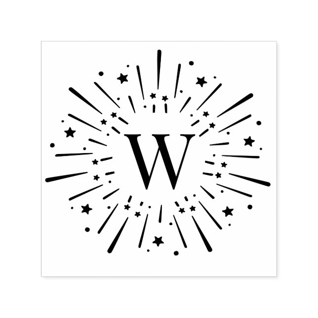 Fireworks Burst Center Single Initial Monogram #2 Permastempel (Design)