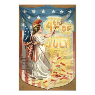 Fireworks Firecracker Lady Liberty US Flag Fotodruck