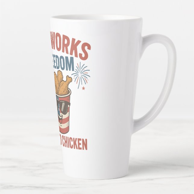 Fireworks Freedom & Fried Chicken, Funny 4 Juli GR Milchtasse (Rechts)