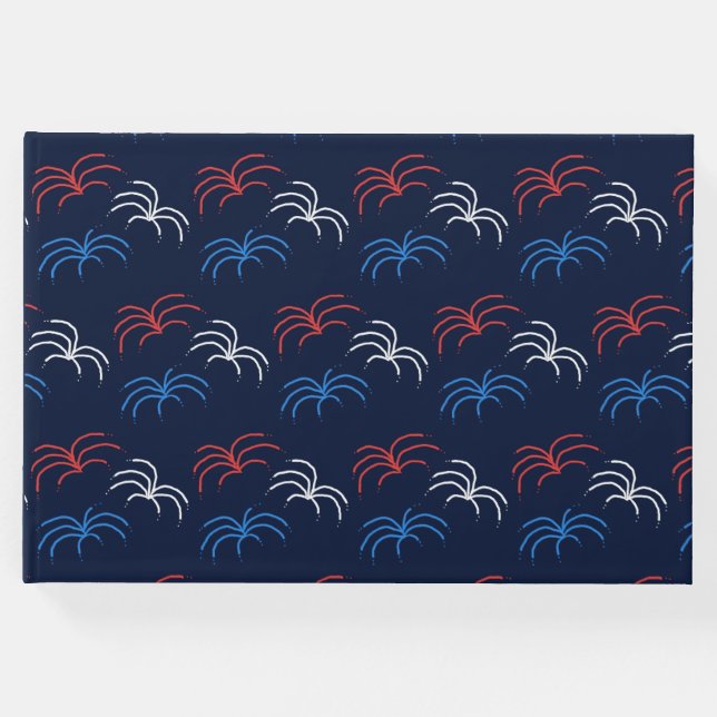 Fireworks Guest Book (Navy Blue, Red & White) Gästebuch (Vorderseite)
