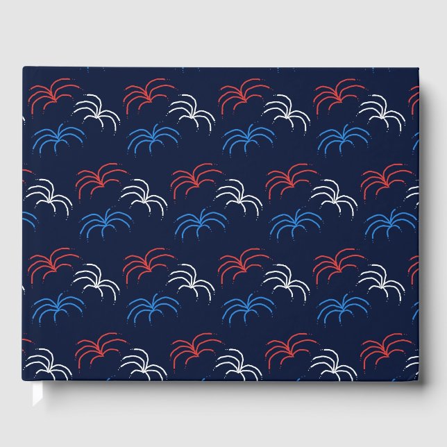 Fireworks Guest Book (Navy Blue, Red & White) Gästebuch (Vorderseite)