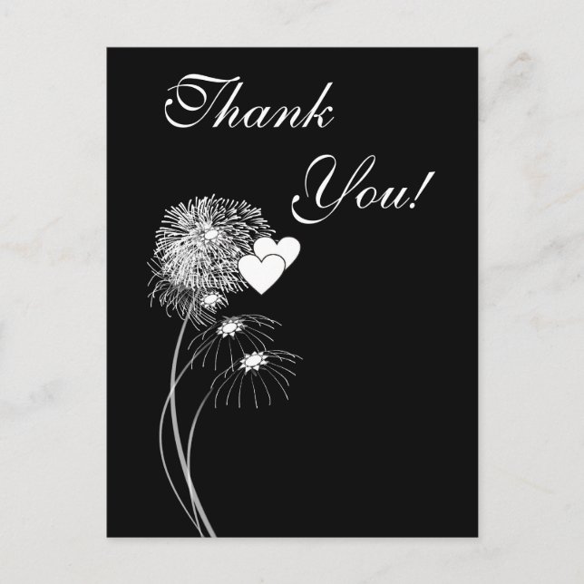 Fireworks & Hearts Vielen Dank Postkarte (Vorderseite)