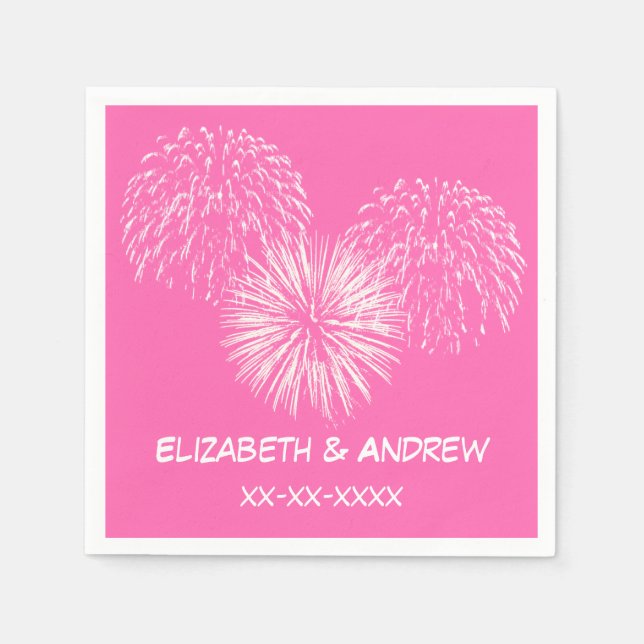 Fireworks, Hot Pink #2 Hintergrund, Name Monogram Serviette (Vorderseite)