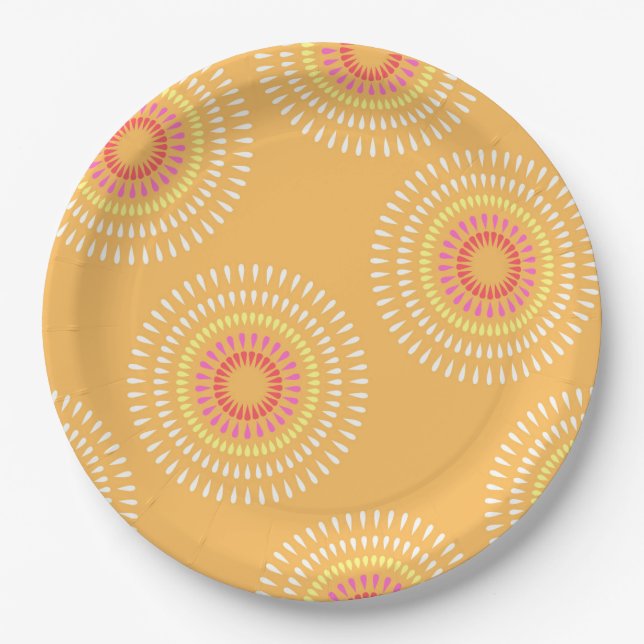 Fireworks Japanischer Mustard Pappteller (Vorderseite)