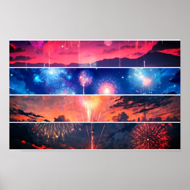 Fireworks Landscape Foto Collage Poster (Vorne)