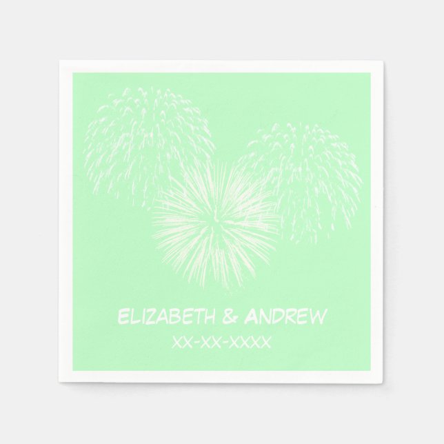 Fireworks, Minze Background, Name Monogram Serviette (Vorderseite)