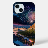 FireWorks Mountain Bridge Village River Landschaft