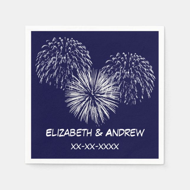 Fireworks, Navy Blue Background, Name Monogram Serviette (Vorderseite)