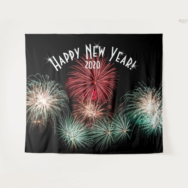 Fireworks New Years Foto Booth Background Banner Wandteppich (Vorderseite (Horizontal))
