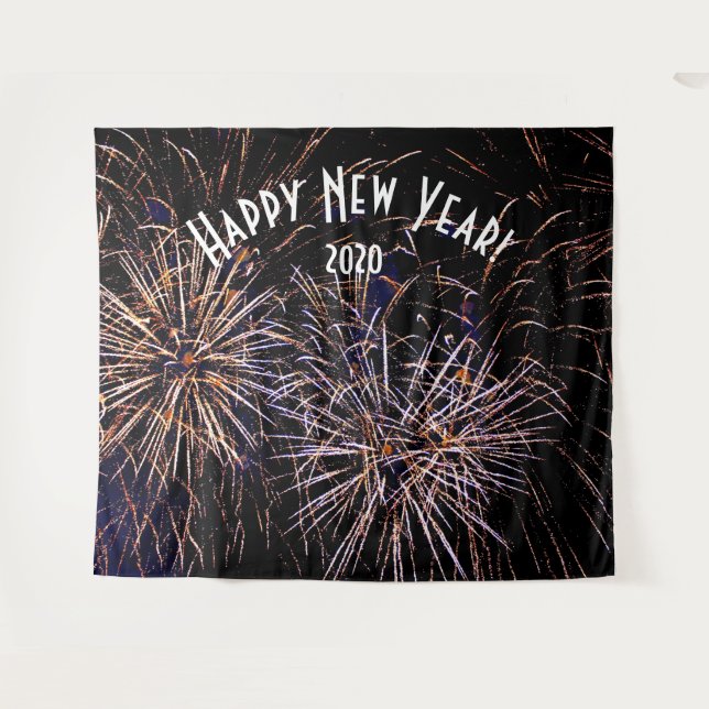 Fireworks New Years Foto Booth Background Banner Wandteppich (Vorderseite (Horizontal))