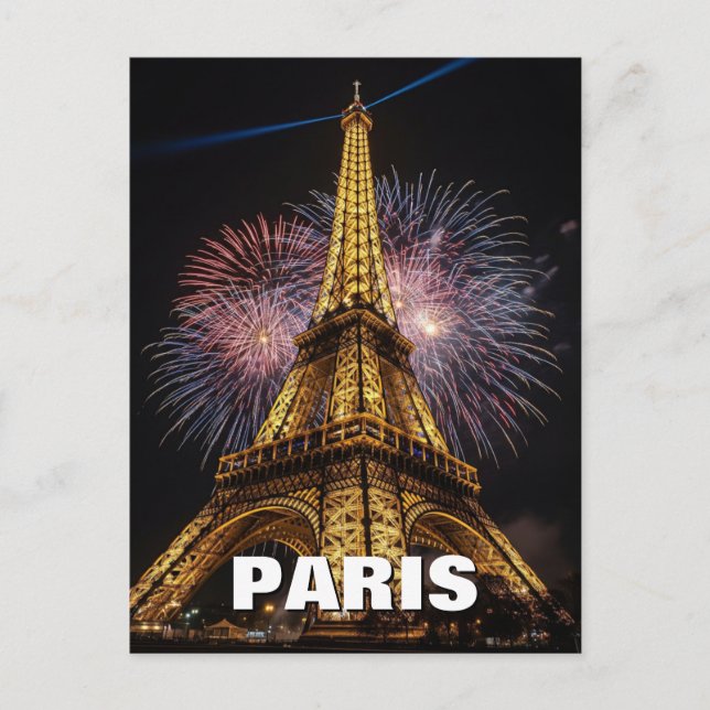 Fireworks Paris Eiffel Tower Cafes Postcard Postkarte (Vorderseite)