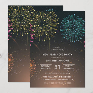 Fireworks-Party   Moderne Typografie - Neues Jahr  Einladung