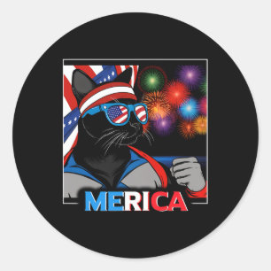 Fireworks Patriotic Black Cat Runder Aufkleber