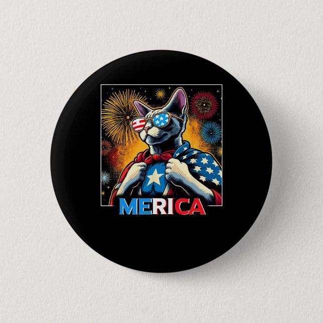 Fireworks Patriotic Devon Rex Cat Merica Button (Vorderseite)