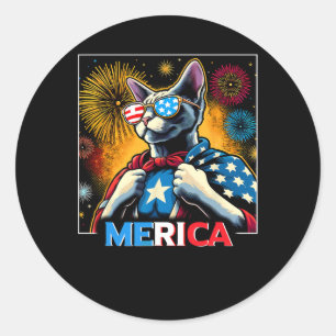 Fireworks Patriotic Devon Rex Cat Merica Runder Aufkleber