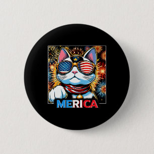 Fireworks Patriotic Maneki Neko Cat Merica Button