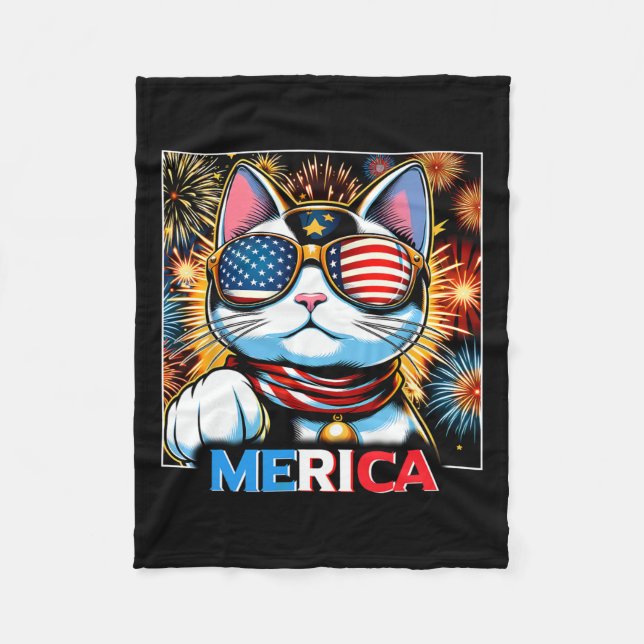 Fireworks Patriotic Maneki Neko Cat Merica Fleecedecke (Vorderseite)