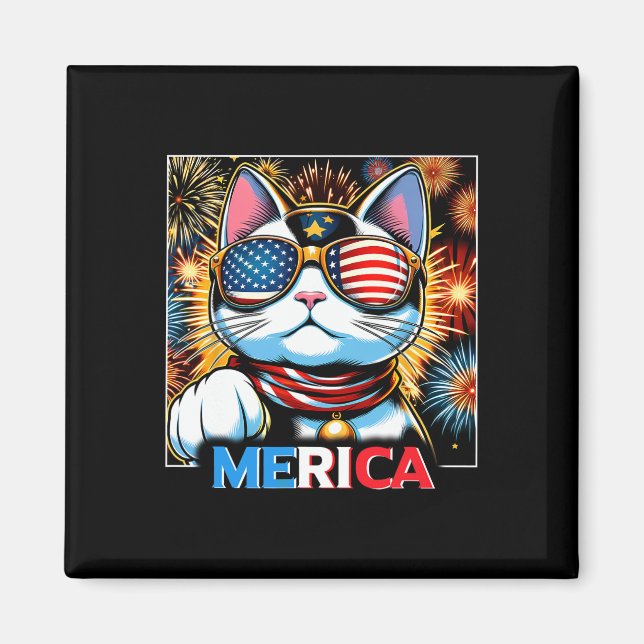 Fireworks Patriotic Maneki Neko Cat Merica Magnet (Vorne)