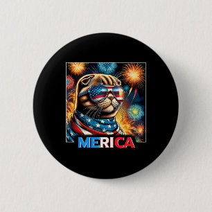 Fireworks Patriotic Scottish Fold Cat Merica Button