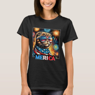 Fireworks Patriotic Scottish Fold Cat Merica T-Shirt