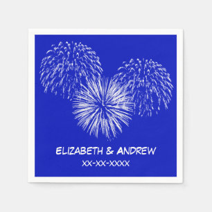 Fireworks, Royal Blue Background, Name Monogram Serviette