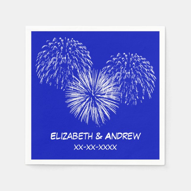 Fireworks, Royal Blue Background, Name Monogram Serviette (Vorderseite)