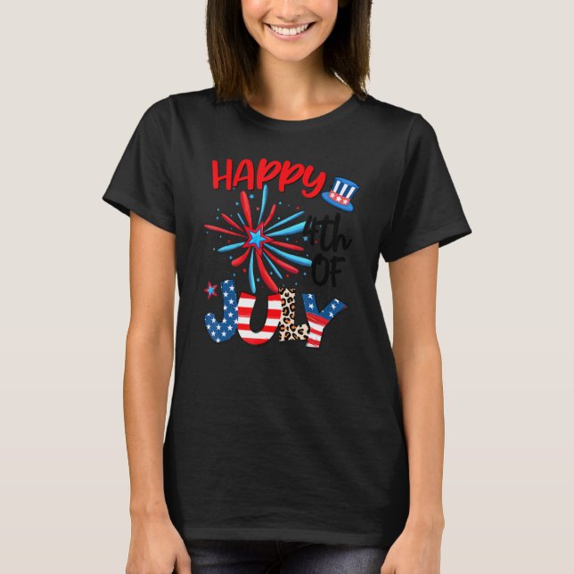 Fireworks Star Leopard Firework American Happy 4. T-Shirt (Vorderseite)