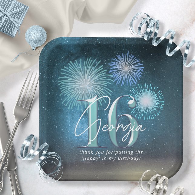 Fireworks Sweet 16 Aquamarin ID984 Pappteller (Von Creator hochgeladen)