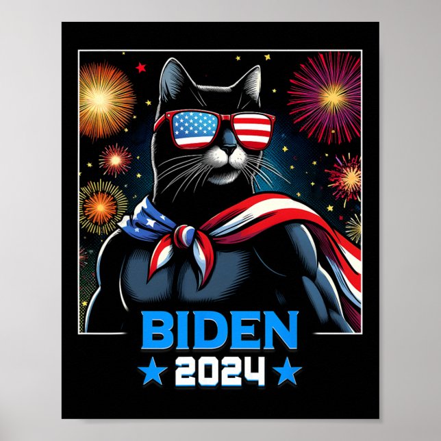 Fireworks US Präsident Biden 2024 Black Cat Poster (Vorne)