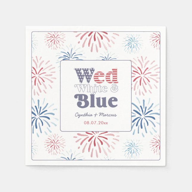 Fireworks Wed White Blue Co-Ed Polterabend Serviette (Vorderseite)