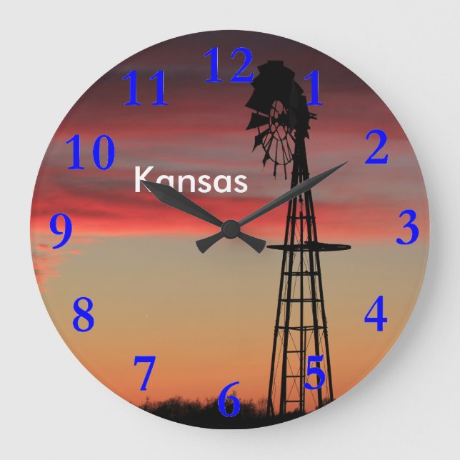 Firey Kansas Sunset Große Wanduhr (Vorderseite)