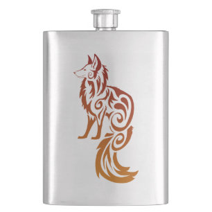 Firey roter Stammes- Fox Kitsune Flachmann