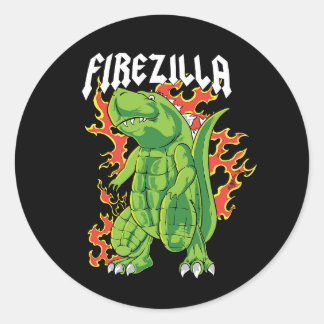 Firezilla Grün und Feuer Monster Runder Aufkleber