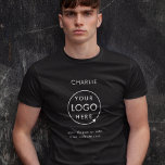 Firma für Firmenlogos Name des Mitarbeiters T-Shirt<br><div class="desc">Ein einfaches,  individuelles schwarzes Geschäftsmodell in modernem minimalistischem Stil,  das mit Ihrem Firmenlogo und Text leicht aktualisiert werden kann. Wenn Sie Hilfe bei der Personalisierung dieses Produktes benötigen,  kontaktieren Sie mich bitte über den unten stehenden Nachrichtenkopf und ich werde Ihnen gerne weiterhelfen.</div>