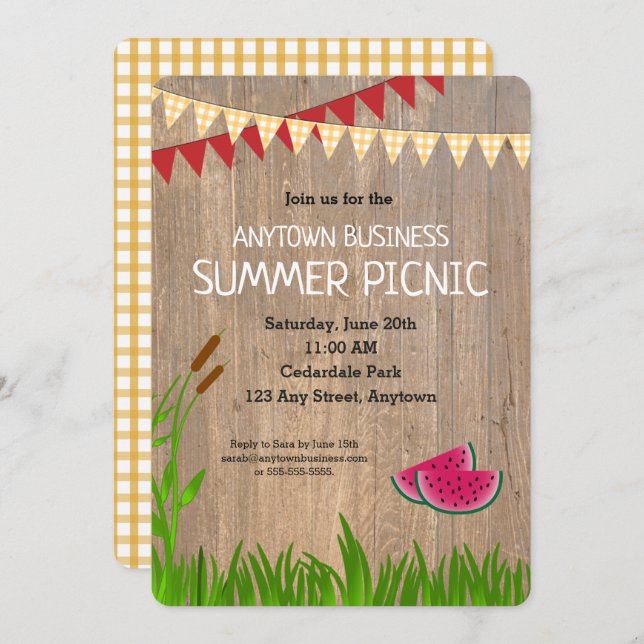 Firma Summer Picnic Rustic Einladung (Vorne/Hinten)