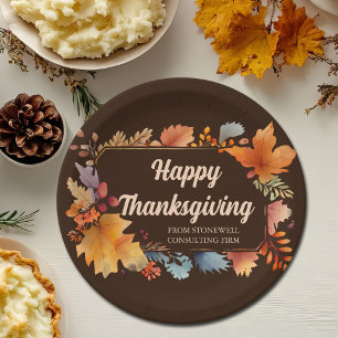 Firmen Happy Thanksgiving Blätter Braune Party Pappteller