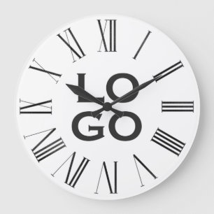 Firmen- oder Geschäftslogo auf Weiß Große Wanduhr