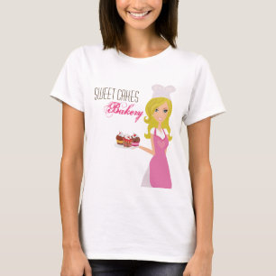 Firmen-T-Shirt Blondine Bäckerin auf rosa Cupcakes T-Shirt