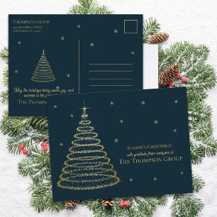 Firmen-Weihnachtsbaum in Dunkelgrün und Gold Feiertagspostkarte