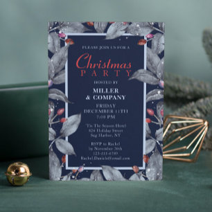 Firmen-Weihnachtsfeier Blau Wasserfarbe Floral Einladung